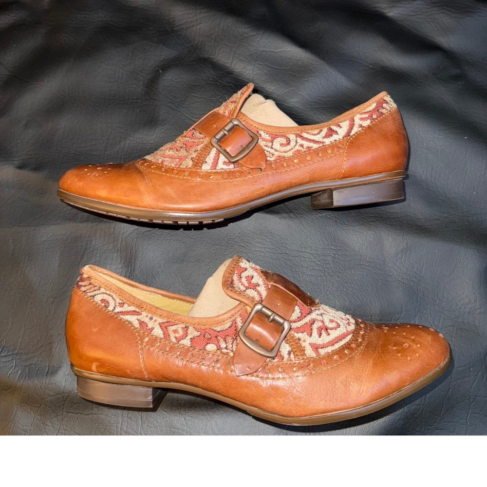 Latigo F-Troop Leather Tapestry Monk Strap Loafers Cognac Brown 7.5M - Picture 3 of 11